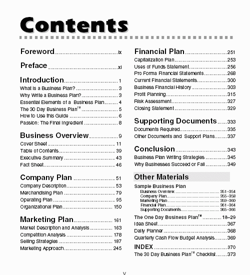 Table of contents template   proposal templates and 